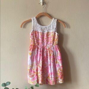 Lilly Pulitzer Reagan Fit & Flare Dress Girls Size 7 Pink Orange Floral Lace